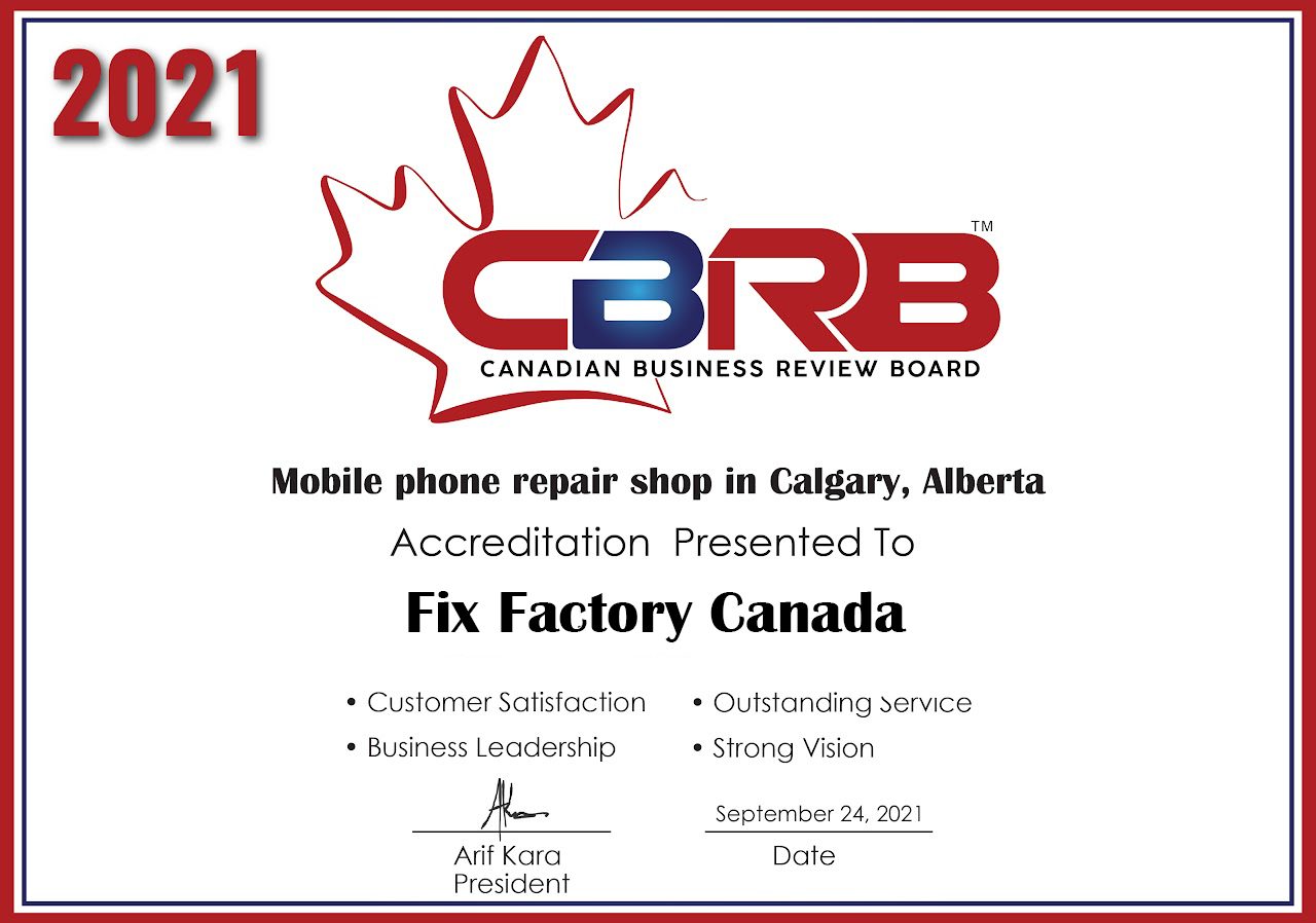 Fix Factory Canada 2021 Canadian Business Review Board accreditation certificate