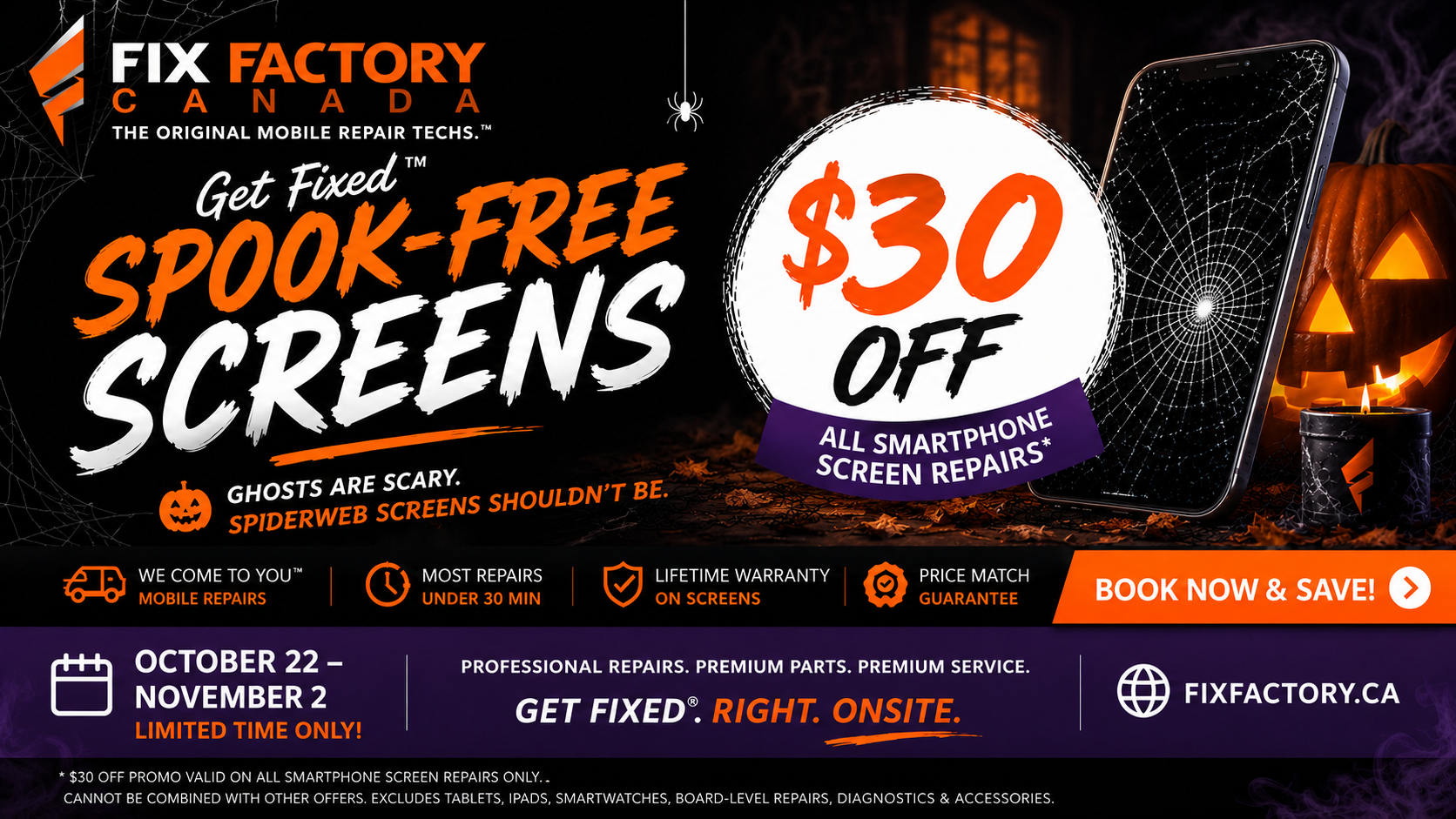 Get Fixed - Spook-Free Screen Event - Save 30 on Screen Fix with Fix Factory