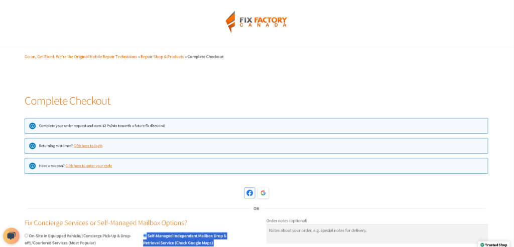 Confirm Service Options